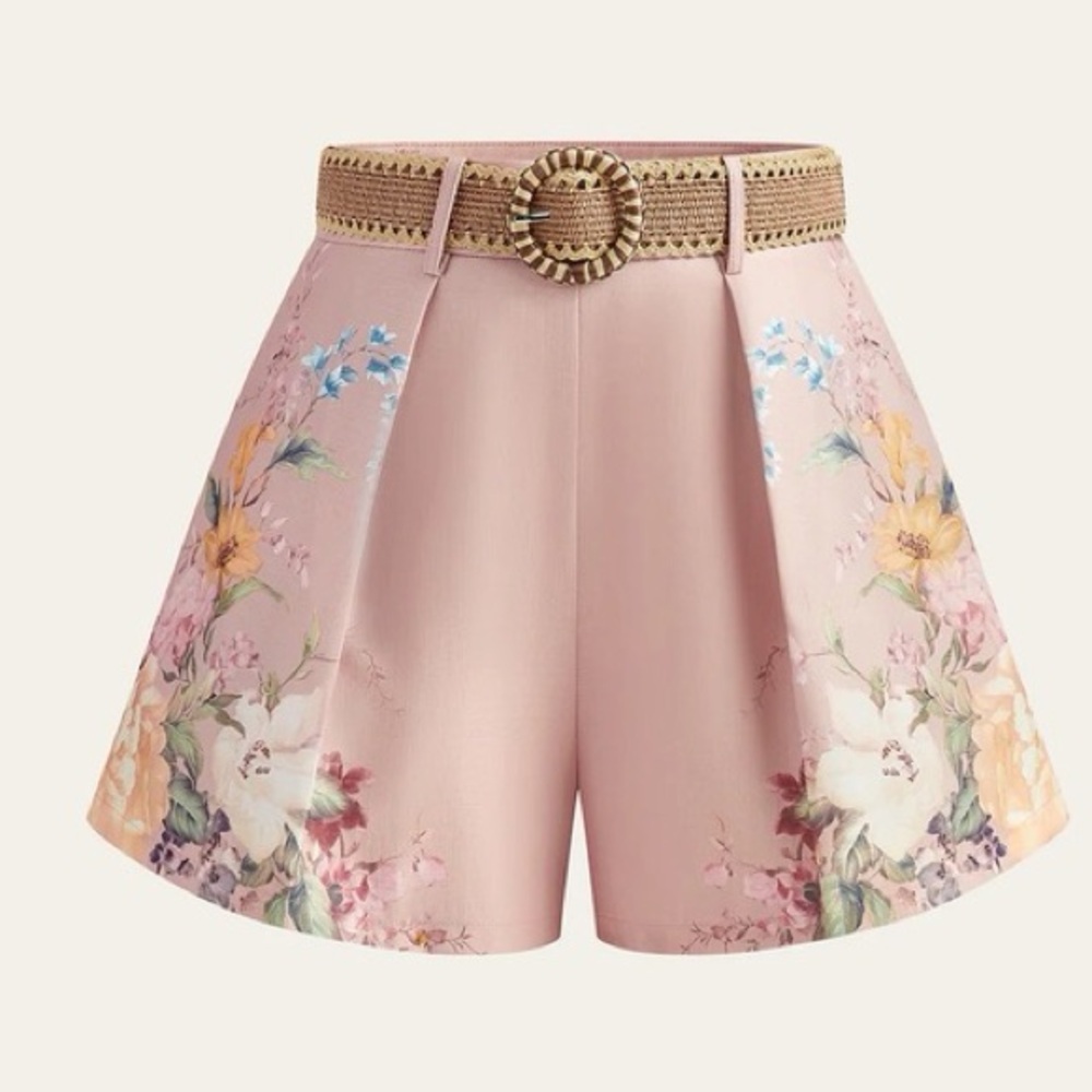 Commense Floral Print Belted Shorts